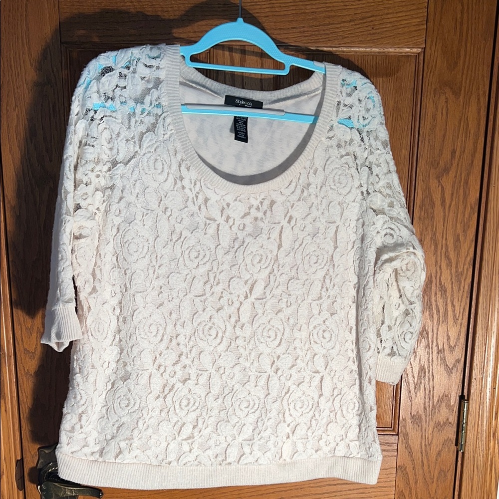 White Lace Knit Sweater